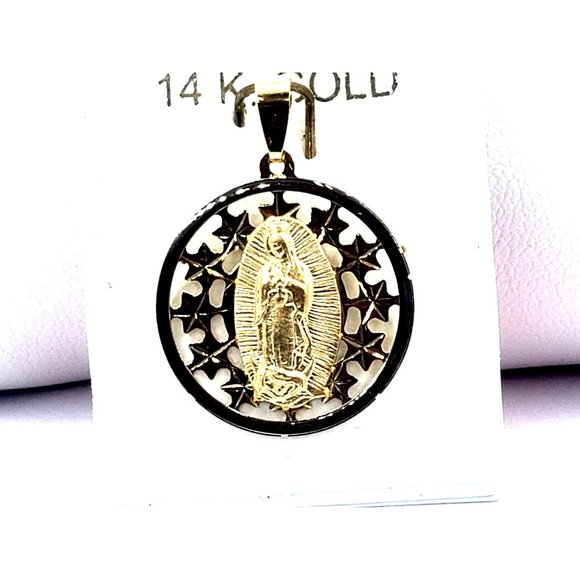 14K Yellow/White Gold Guadalupe Pendant 20 mm - Picture 5 of 9